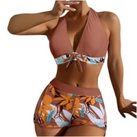 Ženska dva kupaćim kupaćim kupaćim kušalicama prodaja elegantnog bikinija ljetna plaža bez rukava bez rukava za odmor visoki struk cvjetni patchwork print havajski tropski smeđi l