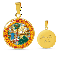 Florida Državna brtva ogrlica krug privjesak od nehrđajućeg čelika ili 18K zlato 18-22