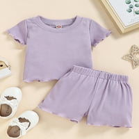 0-5Y Toddler Baby Girls odijelo rebrasta majica kratkih rukava + elastična struka kratke hlače