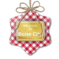 Ornament tiskani jedno oboren žuti put Znak Dobrodošli u Boise City Božić Neonblond