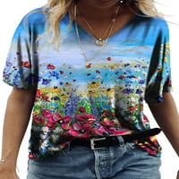 Nizine Žene Casual V izrez TEE majice kratki rukav bluza cvjetni tiskani tunički vrhovi vrećice labavo