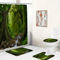 Prirodni šumski vodopad 3D štampanje Vodootporno tuš zavjesa sa prostirnim toaletom Poklopac za kupatilo Dekor kupaonice
