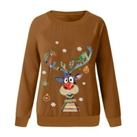 Dressy Božićni džemperi za žene Majica Ženska ženska povremena moda Print dugih rukava Crewneck Pulover