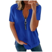 Majice miayilima za žene Ženske modne čiste boje prugasti zipper V-izrez kratkih rukava majice za bluze