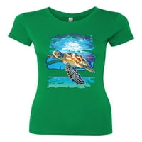 Plivanje morskog kornjača za životinje Žene, vitak Slim Fit Junior Tee, Kelly, mali