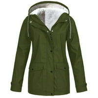 Tking Modne žene Solidna boja plišana zadebljana jakna na otvorenom plus veličine kapuljača s kapuljačom Vjetrootporna - XXXXXL