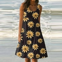 Haljine za ženske bez rukava Ležerneseće haljina za sunčanje Ljetna okrugla izrez Haljina Cyan M