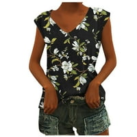 TOQOT WOMENS Cluen Bluze - majice kratkih rukava Flora tiskani ljetni vrhovi sive veličine XL