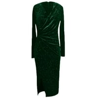 Vivianyo HD haljine za žene dugih rukava modne žene casual dugih rukava seksi V-izrez čvrsto jesenski pulover haljina bljeskalica zelena