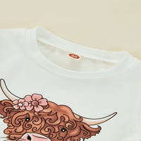 Jaweiw Kid Girls Set odjeće, slovo kravlje glave, majica kratkih rukava majica + cvjetni ispisani flare