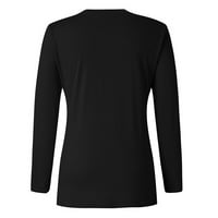 Vivianyo HD Women dugih rukava Ženske sretne nove godine Print o vrat majica dugih rukava casual bluza Top bljeskalica Black XXL