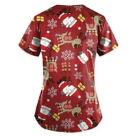Tking Fashion Dame Ležerne prilike V-izrez Plus Veličina Božićna štampačka majica Radna odjeća sa džepovima