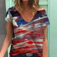 Odeerbi 4. juli Patriotska košulja za žene modna ljetna casual bluza V-izrez kratko-rukavke neovisnost
