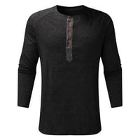 Wozhidase Crna T majice za muškarce Muškarci Proljeće i jesenski gumb Okrugli izrez Čvrsta boja bluza