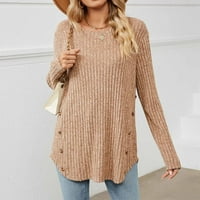 USMIXI FALD moda Ženski džemper pleteni pulover vrhovi za žene labave casual okrugli vrat tanka lagana