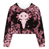 Binienty Kawaii Cherry cvijet Axolotl Crop duksevi za teen djevojke Crtani grafički pulover Duks 11-12T
