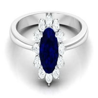 Oval je stvorio plavi safirni prsten sa dijamantskim halo, princezom Dianom nadahnuti prsten, 14k bijelo