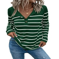 Ženske majice casual prugasti okrugli vrat tamno zeleni XL