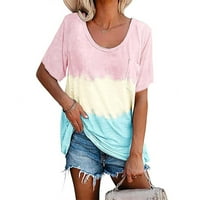Veatzaer ženska majica kratkih rukava s kratkim rukavima Hlačni izrez ljetna košulja u boji COLORBLOCK