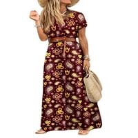 Prednjeg swwalk Ženska haljina kratki rukav haljina dugačka maxi haljina boho baggy cvjetni ispisani