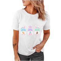 JOAU ženska uskrsna majica od tiskane košulje za ljetnu modalnu majicu kratkih rukava Top slatka zečja