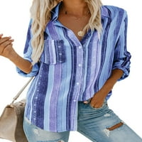 Sidefeel Womens Button Top Košulje Modna boja Kontrast Striped pulover Bluze XL 16-18