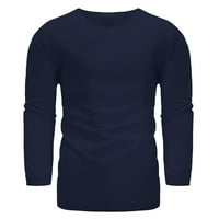 Qiaocaety muške košulje s dugim rukavima V vrat pamučna posteljina labava majica čvrsta lagana brzina suha košulja pulover duksev majica mornarica l