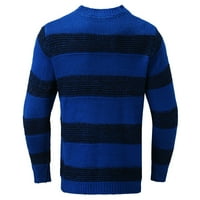 Zimske plave džemper za muškarce Muški povremeni pulover prugasti okrugli vrat pleteni poliester