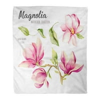Flannel baca pokrivač bloom akvarel cvijeća ružičaste magnolias stablo cvjetni botanički meki za kauč
