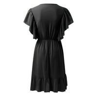 Ženske haljine Solid Bool Labavi jednostavan stil V izrez kratki rukav Šifon za ljuljanje za žene