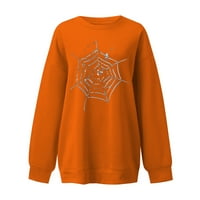 Mitankcoo Žene Slatke sablasne sezone Dukseri Spider Graphic Cobweb Štampano pulover bluza Crewneck