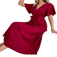 Pudcoco ženske ležerne duge haljine V izrez kratki rukav dresed haljina s pojasom
