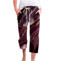 Ženske vučne vučne hlače Capri yoga hlače cvjetna labava elastična struka tregovom joggers casual lounge dukserice sa džepovima vino l
