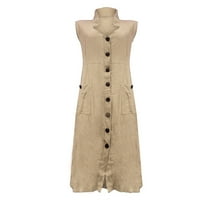 Plus size Vintage haljine za žene V vrat jedno dugme gore haljina Džepna dizajna višeje boja haljina