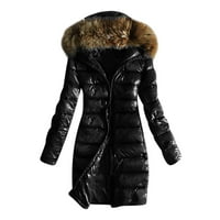 Ženske zimske kapute s kapuljačom zimske obloge Okrugnuta ovratnik topla jakna crna veličina xl