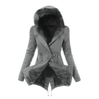 Ženska zima topli zadebljani kaput nejasno runo obložen kapuljačom snježne kapute jakna tamno siva m
