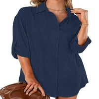 Prednjeg swwalk dame vrhovi dolje majica rever bluza za izrez žene elegantna tunika majica dugih rukava tamno plava 2xl