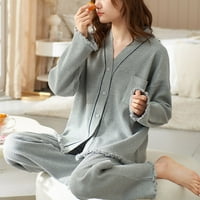 Homgro ženska vafla pletena pidžama set padžap up dugih rukava s dugim rukavima hlače komfil pamuk pjs