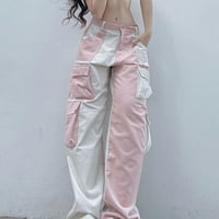 GUZOM radne pantalone za žene - kratki rukav ljetni casual s džepovima teretni hlače ružičasta veličina