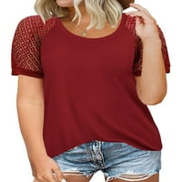 Ženske plus veličine kratkih rukava majice od vafera Crewneck pulover vino crvene čipke Bluze labavi