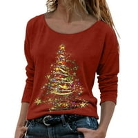 Ležerne prilike za žene Top Ženska košulja Božićni print Majica s dugim rukavima okrugla izrez Bluza