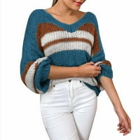 Buigttklop Vrijeme i TRU džemperi za žene čišćenje Ženska povremena pulover V-izrez bluza za patchwork dugih rukava s dugim rukavima Duks plavi