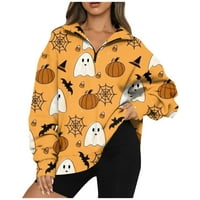 Podplag ženske prevelike dukseve na pola zip pulover Vintage Halloween Print Falk modni odjeća Y2K odjeća