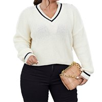 Plus size Žene Duks dugih rukava Majica Casual Labav pulover Bluze White XL