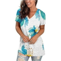 Vrhovi ženski casual v vrhovi vrata kratkih rukava majica s kratkim rukavima Plus size Ljetna majica