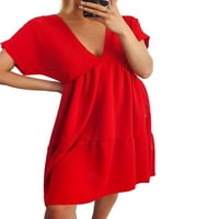 Sanviglor Womens sandress kratki rukav majica V izrez Mini haljine labave plaže Crveni XXL
