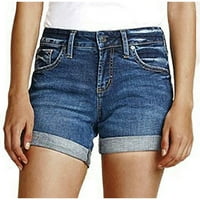 Kratke hlače za žene, čvrste traper pokets rupe Fringe Jeans Girls Hotsas Blue 10