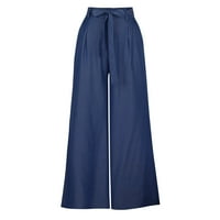 Rewenti hlače za žene Ljeto casual labav gumb patent džep, čvrste pantalone zavojske hlače tamno plava