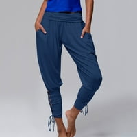 Žene Yoga Sportwear čipka za zavoj čvrste casual elastične strugove hlače gamaše preplanule haljine