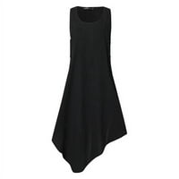 Ljetne haljine za žene Solid srednje dužine A-line slobodno vrijeme bez rukava scoop haljina crnog xl